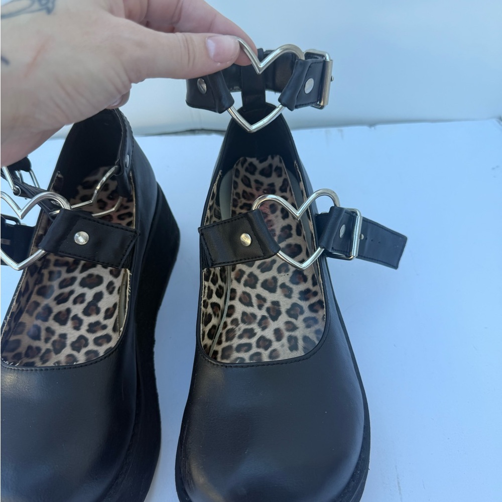 Demonia Black Mary Jane Shoes with Heart Buckle - Picture 11 of 12